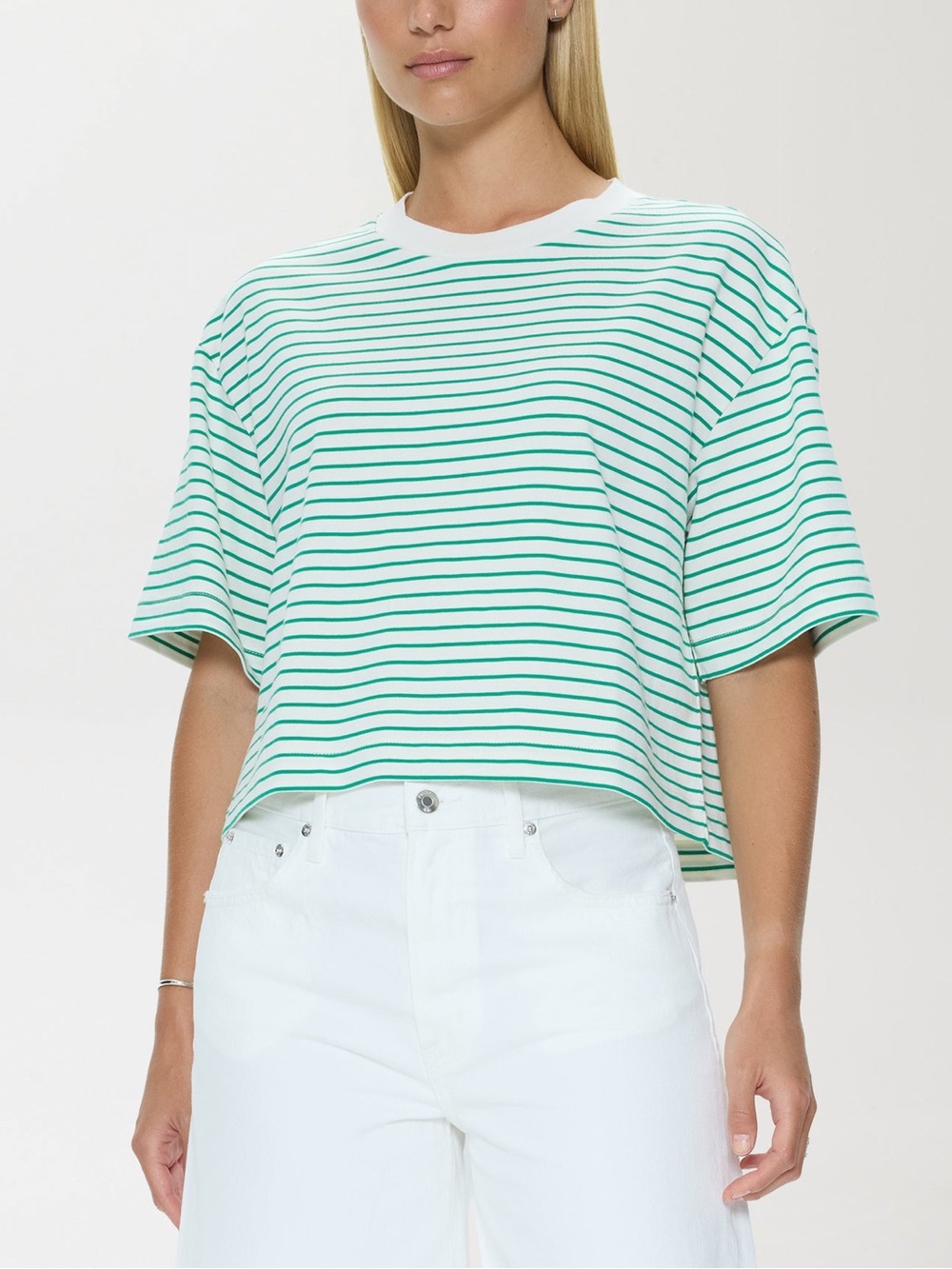 Pistola Mae Cropped Tee in Vert Stripe